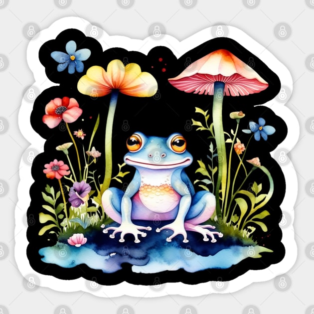 Cottagecore Frog With Mushroom And Flowers Sticker by Norse Magic